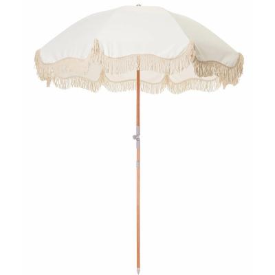 China Custom Made Luxury Boho Beach Umbrella UV50+ Portable Parasols With White Wooden Poles Tassels For Outdoor Sand Picnic Garden Pool for sale