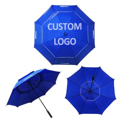 China Morden OEM ODM Design Luxury Golf Umbrella Double Layers Vent Strong Logo Windproof Custom Golf Umbrella for sale