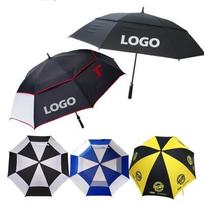 China Custom Logo Luxury Windproof Umbrella Wholesale Morden Automatic Open Straight Umbrella Large Double Canopy Vented for sale