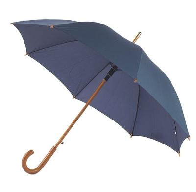 China 2023 Logo Printing Classical Auto Open Umbrella, Japandi Straight Shaft Wooden Umbrella With Wooden Handle for sale