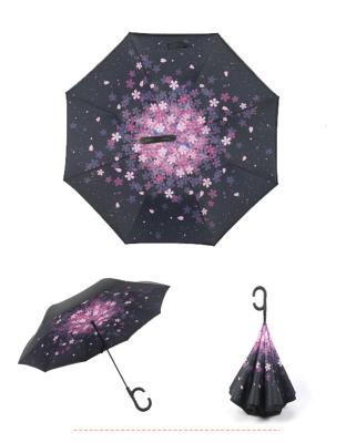 China Hot Sale Cute Double Layer Inside Out C Shape Current Custom Handle Inverted Reverse Umbrella With Logo Printing Omgekeerde Umbrella for sale