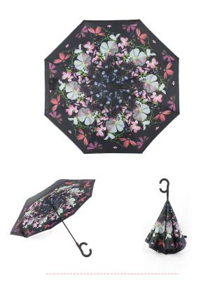 China Flower 23 Inch Double Layer Reversible Large Inverted Reverse Umbrella Upside Down Windproof Waterproof Outdoor for sale