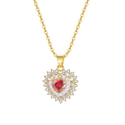 China Fashion TRENDY Design Luxury Jewelry Gold Plated Heart Shape Cubic Zircon Pendant Necklaces For Women for sale