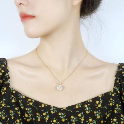 China FASHIONABLE Jewelry Stainless Steel Tasty Chain Gold Plated Zircons Inlaid Round Ring Set Opal Pendant Necklace For Women for sale