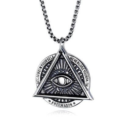 China New Trendy punk style design fashion jewelry personalized stainless steel masonic pendant necklace for men for sale