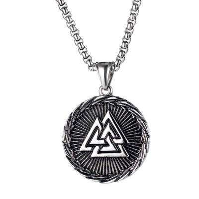 China TRENDY Design Mens Fashion Style Hip Hop Jewelry Stainless Steel Vikings Triangle Rune Pendant Necklace for sale