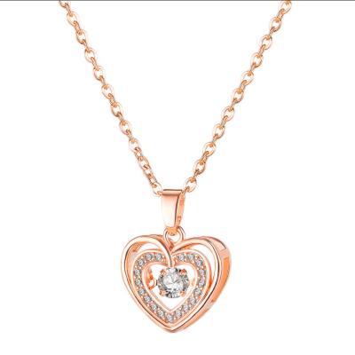 China FASHIONABLE Korean Elegant Tasty Jewelry Rose Gold Plated Stainless Steel Cubic Zircon Heart Necklace For Women for sale