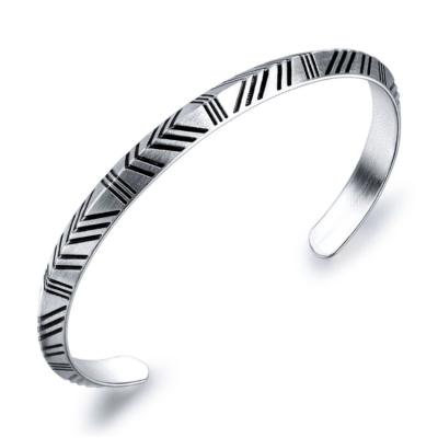 China Punk Design High Quality Jewelry Fashion Stainless Steel Black Engraved Cuff Bracelet For Men for sale