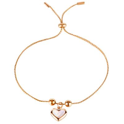 China Fashion Trendy Korean Stylish Jewelry Rose Gold Plated Stainless Steel Shell Heart Bracelet for Women for sale