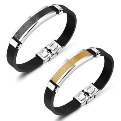 China Simple Design Trendy Trendy Mens Jewelry Stainless Steel Silicone Bracelet For Men for sale