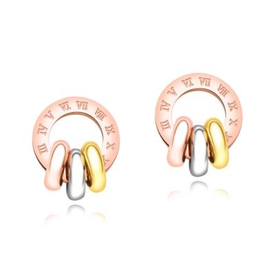 China New Design Fashion Punk Jewelry Rose Gold Plated Stainless Steel Roman Numeral Rings Stud Earrings for sale