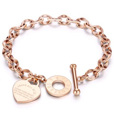 China 2021 New Design Romantic Charm Love Jewelry Heart Shape High Quality Gold Plated Stainless Steel Women's Bracelets OT for sale