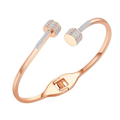 China Trendy Fashion Jewelry Korean Elegant Gold Plated Stainless Steel Zircon Opening Cuff Bracelet For Women for sale