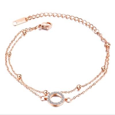 China TRENDY Hot Sale Fashion Women Jewelry Gift Stainless Steel Zircon Circle Double Layered Chain Bracelets For Women for sale