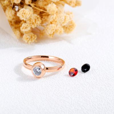 China Trendy Fashion Rose Gold Plated Women Jewelry Stainless Steel High Quality Ring With Zircon for sale