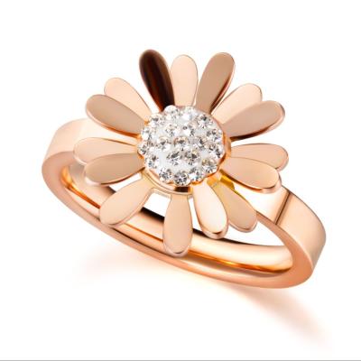 China High Quality Zircon Ring Sun Flower Ring Romantic Fashion Jewelry 18K Rose Gold Plated Stainless Steel for sale