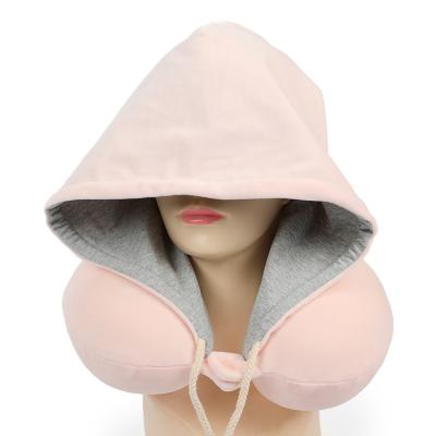 China Wholesale Custom Comfortable Fabric Magnetic U Shape Hoodie Travel Memory Foam Pillow With Hat for sale