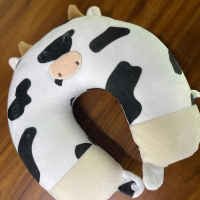 China Wholesale Anti-Static U Shape Pillow 2 in 1 Spandex Plush Cut Cow Toy Personalized Travel Car Neck Pillow for sale