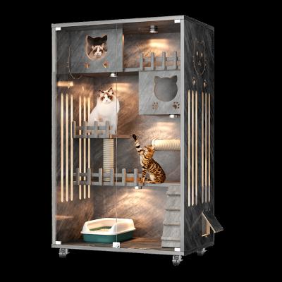 China Breathable Super large cat house, indoor cat cage, pet cat villa with floors, wooden cat house, luxurious cat hotel room with cat toilet for sale