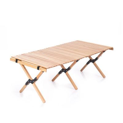 China Foldable Outdoor Luxury Camping Foldable Wood Table Portable Beech Wood Egg Roll Table for sale