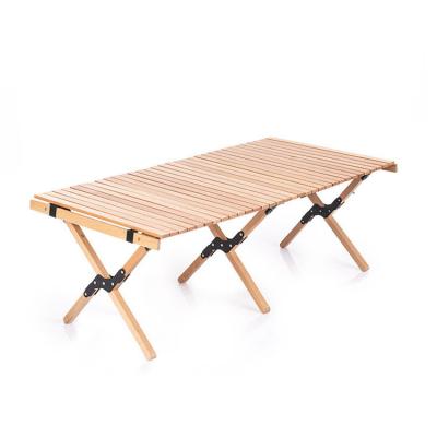 China Foldable Beech Wooden Camping Folding Wood Table Portable Foldable Outdoor Picnic Table Egg Roll Wooden Table for sale