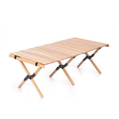 China Foldable New Style Wood Folding Camping Table Wooden Outdoor Barbecue Picnic Table Beech Picnic Robust Egg Roll Table for sale