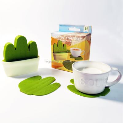 China Wholesale Custom Viable Logo Novelty Non-Slip Soft Cactus Rubber Coaster With Plant Pot Holder for sale