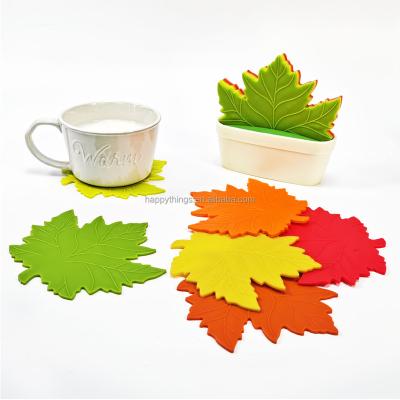 China Art Decor 6PCS Cute Fake Maple Leaves Rubber Leaf Home Mat With Plant Pot Stand Holder for sale