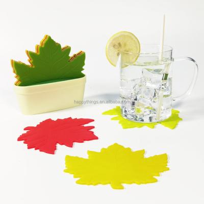 China Custom Wholesale Viable Art Autumn Leaves Rubber Coaster Novelty Non-Slip Soft Maple Logo Artificial With Plant Pot Holder for sale