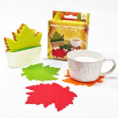 China Liveable Plant Christmas Gift Item Novelty Maple Leaf Harvest Coaster Direct Set of 6pcs Coasters for Drinks with Plant Pot Holder for sale