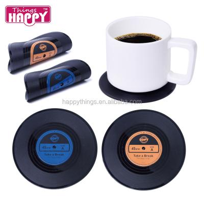 China Viable Wholesale Custom Printed Heat Resistant CD Vinyl Silicone Retro Cup Coaster for sale