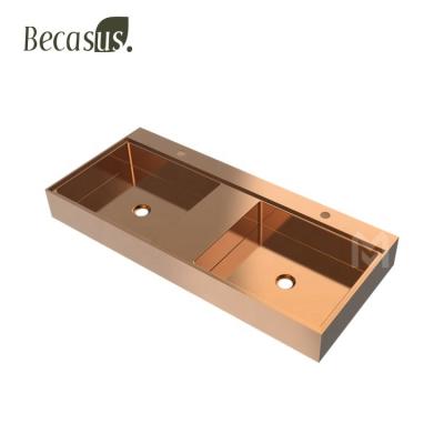 China Modern Double Bowls Countertop Corner Sink 304 Stainless Steel Bathroom Sink For Hotel for sale