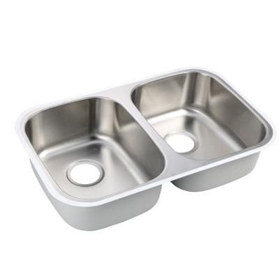 China Without Faucet Modern Design Double Bowl Commercial Sinks With Undershelf Kitchen Sinks 304 Stainless Steel Chinese SUS Deep Sink for sale