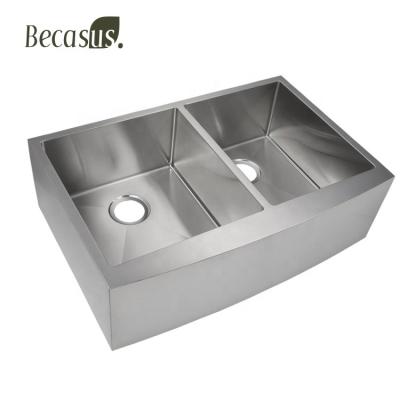 China Without Faucet Luxury Best Selling 304 Stainless Steel Handmade Double Bowls Apron Front Kitchen Sink for sale