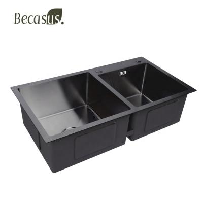 China Modern Black Kitchen Square Without Basin 304 Stainless Steel Kitchen Sink Double Faucet Hotel Bowls for sale