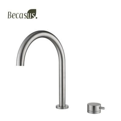 China Modern Sanitary Ware Deck Mounted Cold And Hot Water Tap Bathroom Single Round Handle Brass Basin Faucet for sale