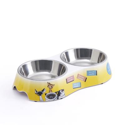 China Multi Viable Colors Success Pet Food Stainless Water Feeder Double Bowl For Dogs Cats for sale