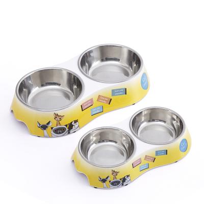 China Sustainable Cats Water To Feed Double Bowls Pet Rice Bowls Detachable Melamine Pet Feeding Bowl for sale