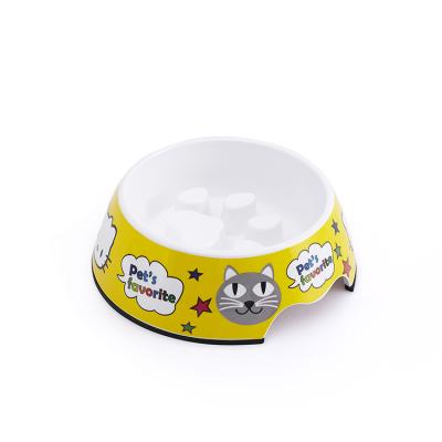 China Sustainable New Design Round Melamine Stainless Steel Pet Bowl In Round Shape Slow Feeder for sale