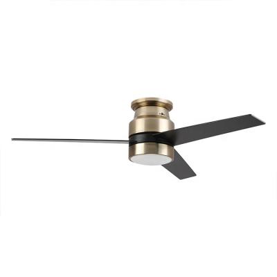 China Low Voltage Contemporary Ecosystem Fan Plywood Finish 3 Blades Net Zero Energy Applications Gold Ceiling Fan With Led Light for sale