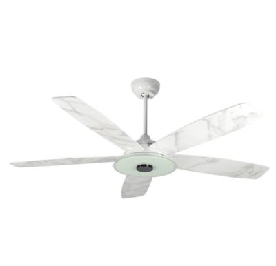 China Modern CARRO Abutment 56 Inch Silent Ceiling Fan White Marble Finish White Marble Slats For Living Room With Led Light for sale