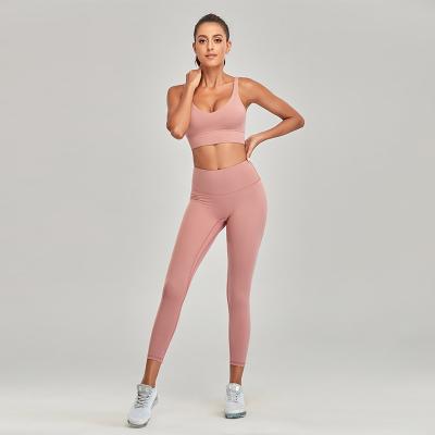 China Breathable Seamless Quick Dry Yoga Pants Running Deep V-Neck High Waisted Yoga Workout Gym Yoga Sets Gaiters Clothing for sale