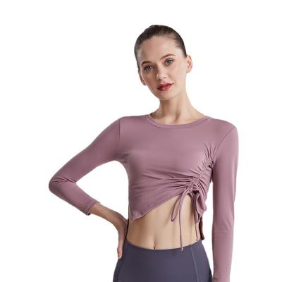 China Autumn Breathable Yoga Tops Use Long Sleeves String Slim Bow Knot Shirt Design Elasticity Fitness Gym Activewear Yoga Detail Wear for sale