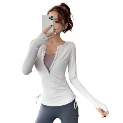 China Autumn Breathable Yoga Tops Elasticity Gym Fitness Activewear Slim Shirt Half-zip Long Sleeves Adjustable Drawstring Wear for sale