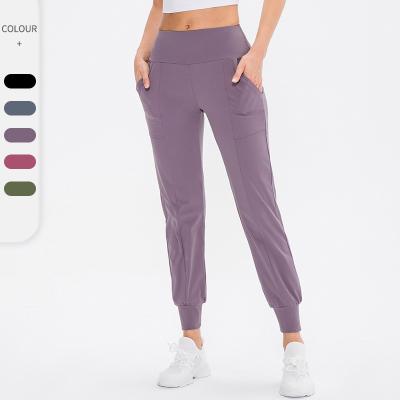 China 2021 Breathable Buttocks Pockets Buttocks Sweatpants High Waist Stretch Sportswear Workout Yoga Lifting Pants Loose Leisure Sports Pants for sale