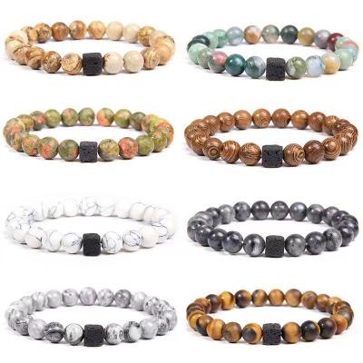 China Fashionable Natural Stone Lava Bead Bracelet 8mm Charm Beads Stretch For Men for sale