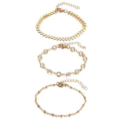 China Fashionable Hot Selling 3 Pcs Set Sequin Anklet Diamond-studded Boho Luxury Anklets Layered Anklets for sale