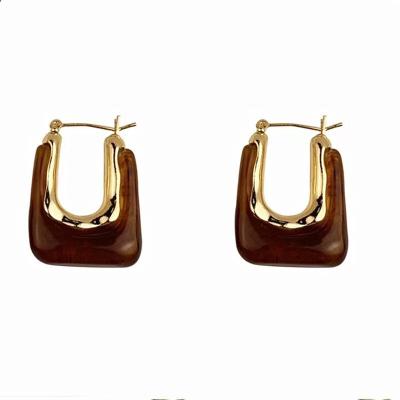 China Amber Clear Resin Earrings Solid Trendy Chunky Big Hoop Earrings Acrylic For Women Square Vintage Gold Plated Personalized Jewelry for sale