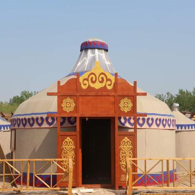 China Waterproof 4 Season Waterproof Traditional Mongolian Yurt Luxury Wooden Frame for sale