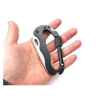 China Carabiner Universal Outdoor Multifunctional Foldable Quick Screwdriver Suction D Hook Knife Pocket Key Chain Survival Tool for sale